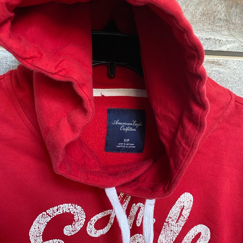 AE Red Hoodie w Distressed Edging - Picture 3 of 6